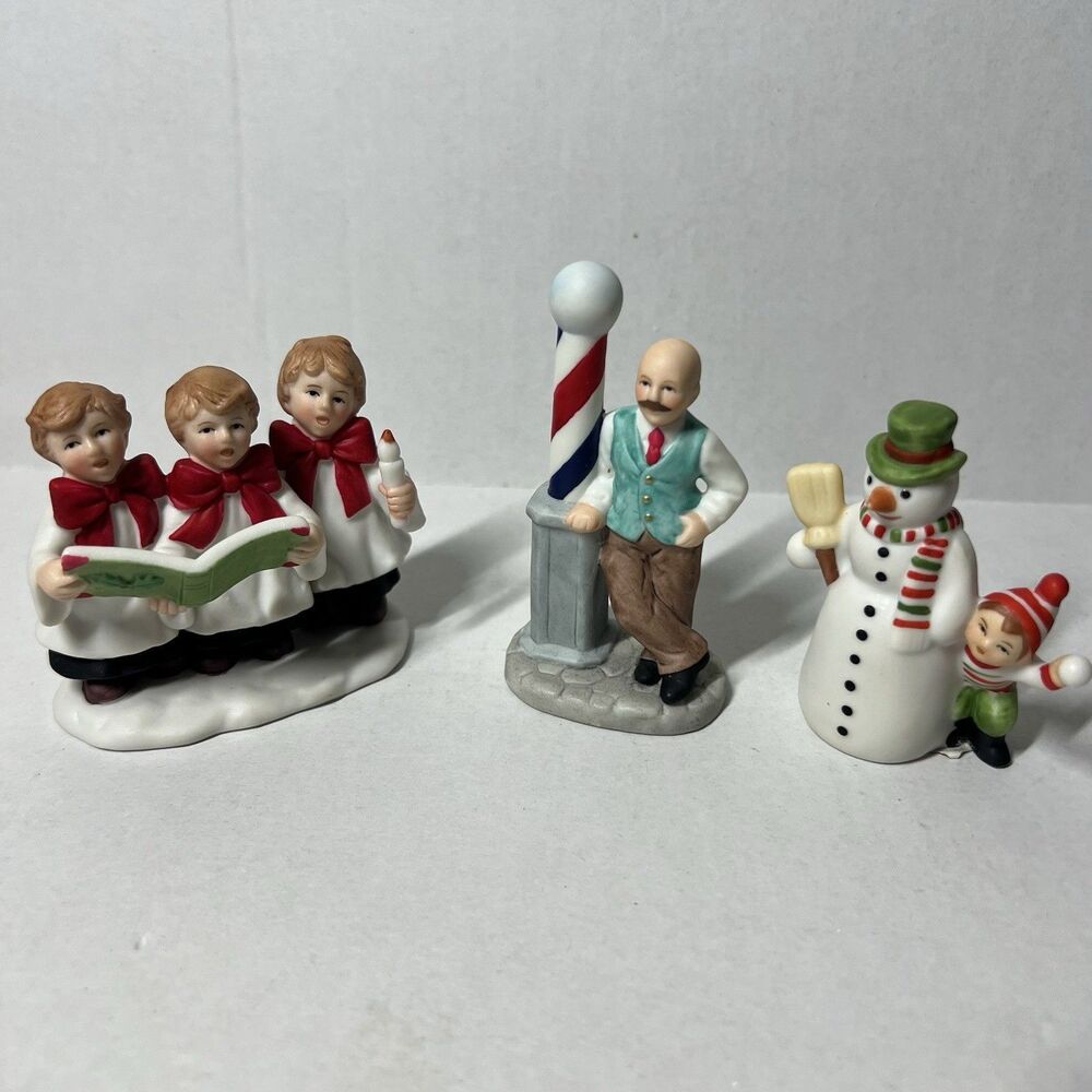 Lefton Colonial Village Christmas Figurine Lot Carolers Snowman Sam Barber